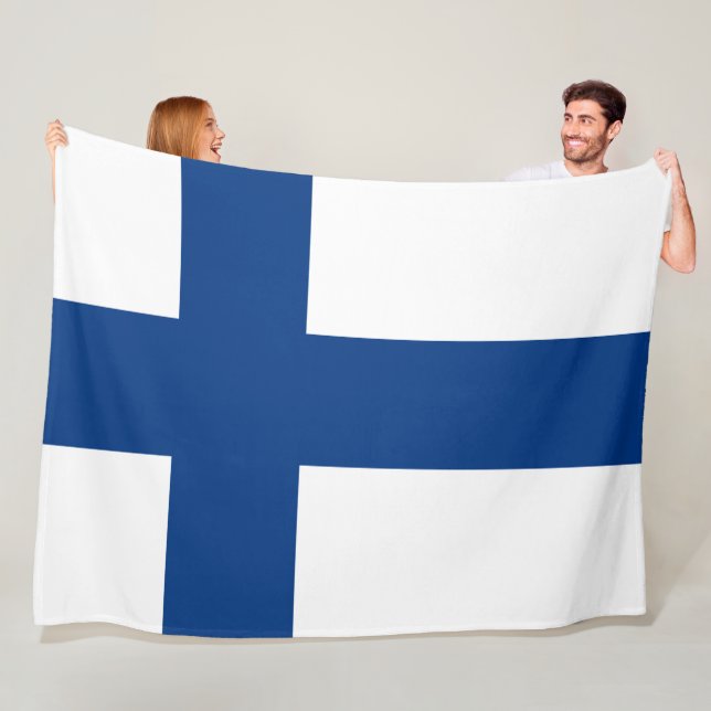 Stora flagga av Finlands blå Kor-Flagga Fleecefilt (På plats)