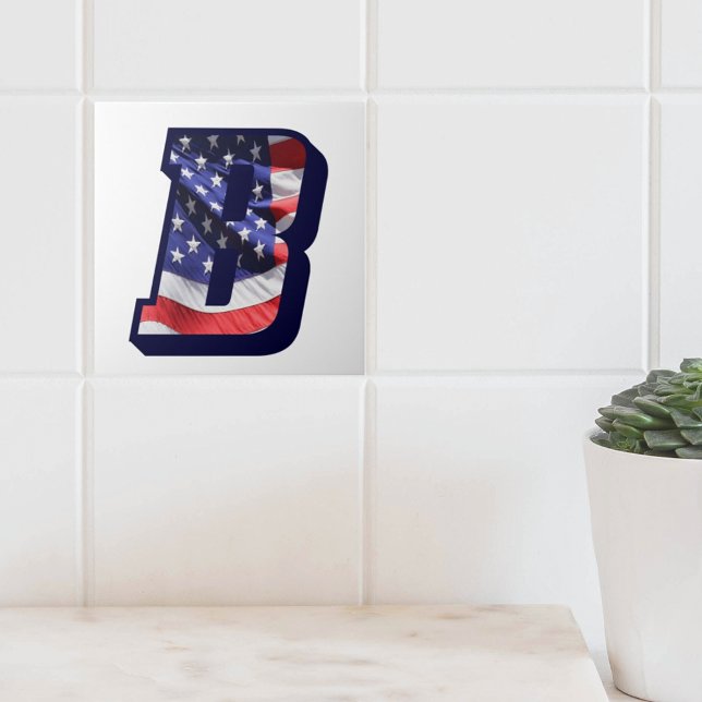 Stora fotokeramiska plattan i American Flagga "B" Kakelplatta (American Flag Letter B Large Photo Decorative Ceramic Tile)