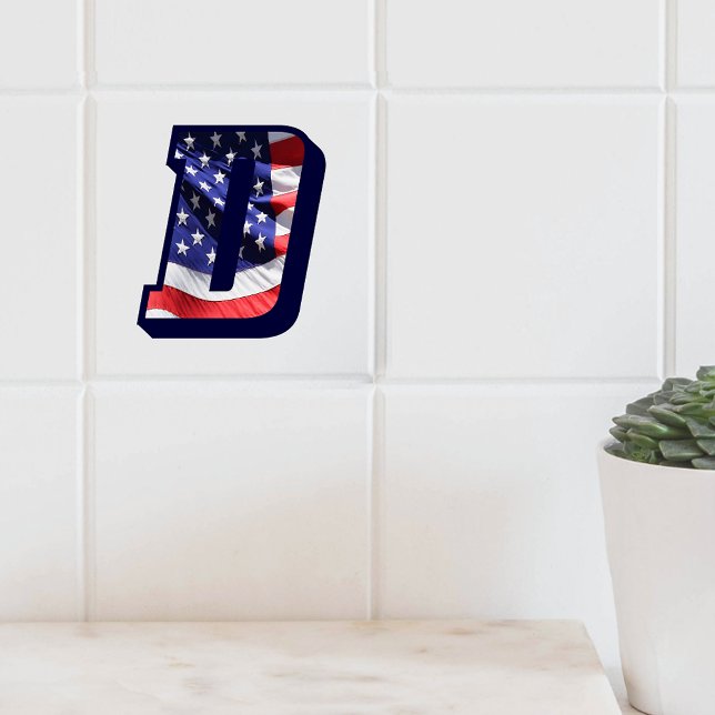 Stora fotokeramiska plattan i American Flagga "D" Kakelplatta (American Flag Letter "D" Large Photo Ceramic Tile)