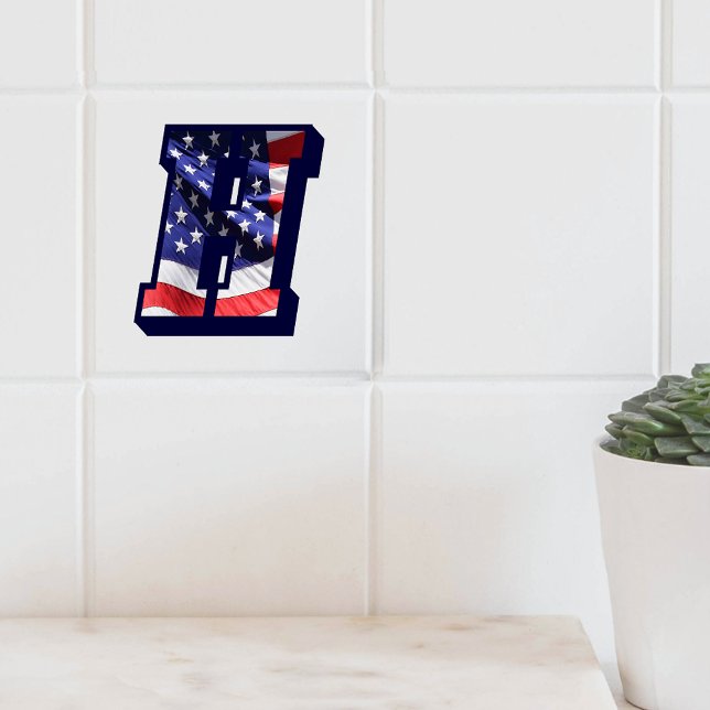 Stora fotokeramiska plattan i American Flagga "H" Kakelplatta (Zazzle American Flag Letter H Large Photo Ceramic Tile Cover)