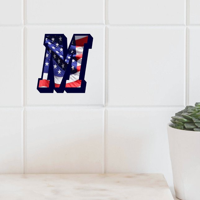 Stora fotokeramiska plattan i American Flagga "M" Kakelplatta (American Flag Letter "M" Large Photo Ceramic Tile)