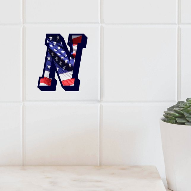Stora fotokeramiska plattan i American Flagga ’N’ Kakelplatta (American Flag Letter "N" Large Photo Ceramic Tile)