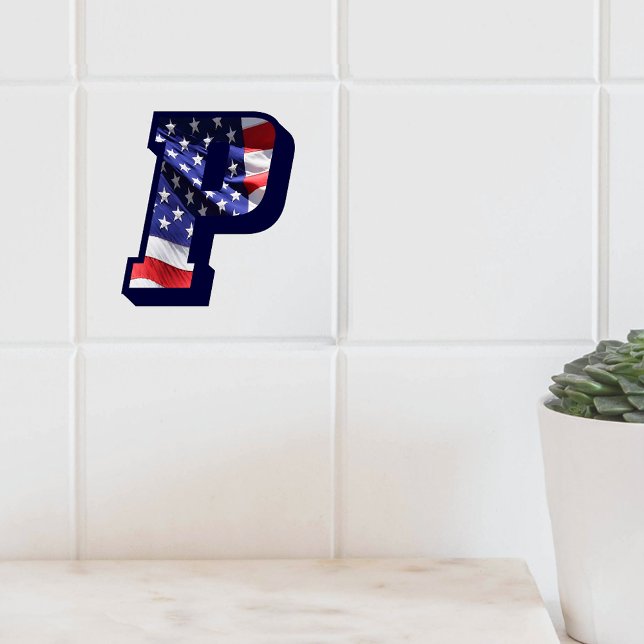 Stora fotokeramiska plattan i American Flagga "P" Kakelplatta (American Flag Letter "P" Large Photo Ceramic Tile)