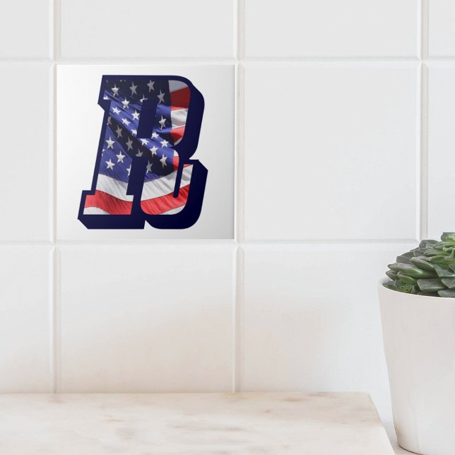 Stora fotokeramiska plattan i American Flagga (R) Kakelplatta (American Flag Letter R Large Photo Decorative Ceramic Tile)