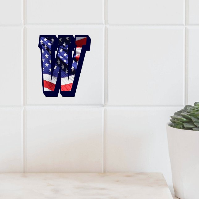 Stora fotokeramiska plattan i American Flagga "W" Kakelplatta (American Flag Letter "W" Large Photo Ceramic Tile)