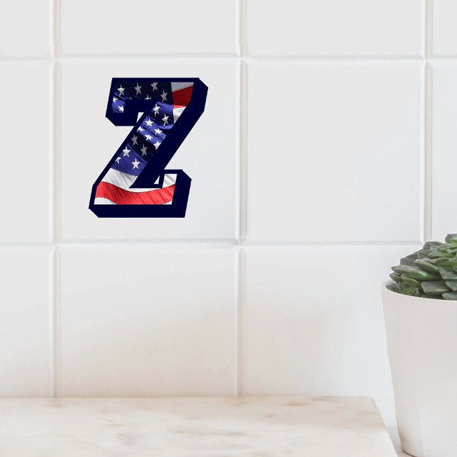 Stora fotokeramiska plattan i amerikanska Flagga " Kakelplatta (American Flag Letter "Z" Large Photo Ceramic Tile)