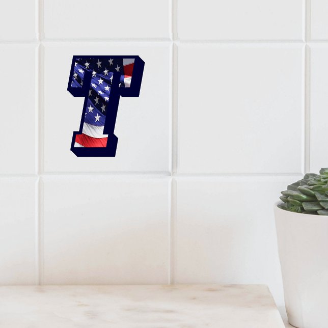 Stora fotokeramiska plattan i amerikanska Flagga " Kakelplatta (American Flag Letter "T" Large Photo Ceramic Tile)
