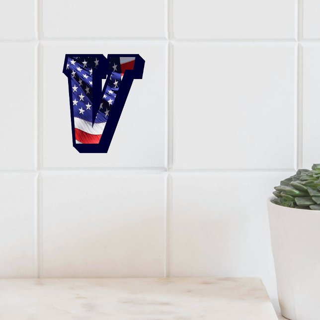Stora fotokeramiska plattan i amerikanska Flagga " Kakelplatta (American Flag Letter "V" Large Photo Ceramic Tile)