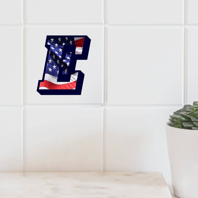 Stora fotokeramiska plattan i amerikanska Flagga " Kakelplatta (American Flag Letter "E" Large Photo Ceramic Tile)