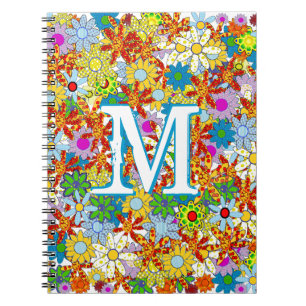 Stora Funkyar - Monogram-Blommönster Ljusa färger Anteckningsbok Med Spiral
