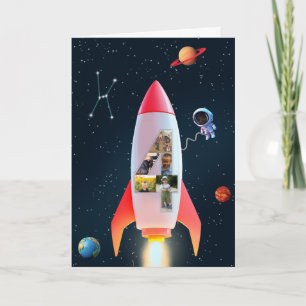 Stora fyra med foton 4e födelsedagen Space Rocke Kort