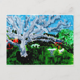 Stora grått träd med bänkkort vykort