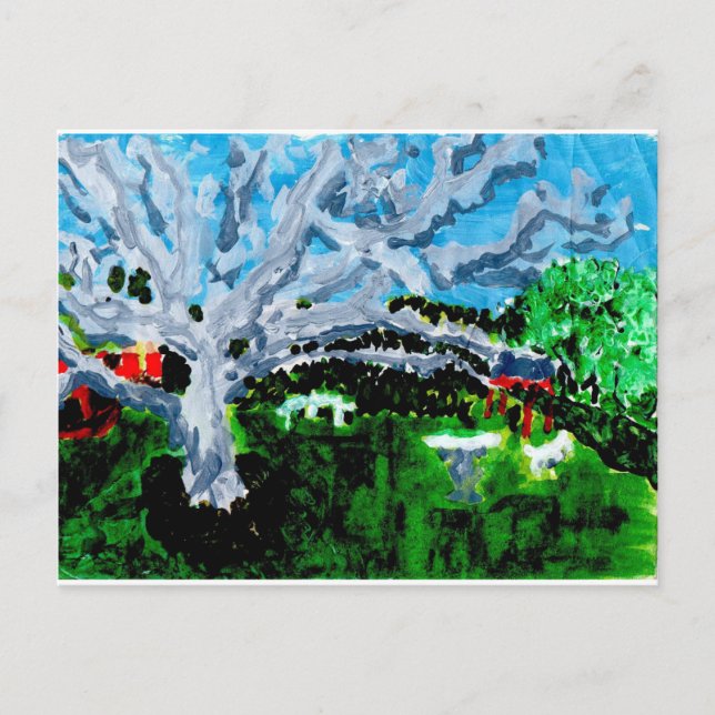 Stora grått träd med bänkkort vykort (Framsida)