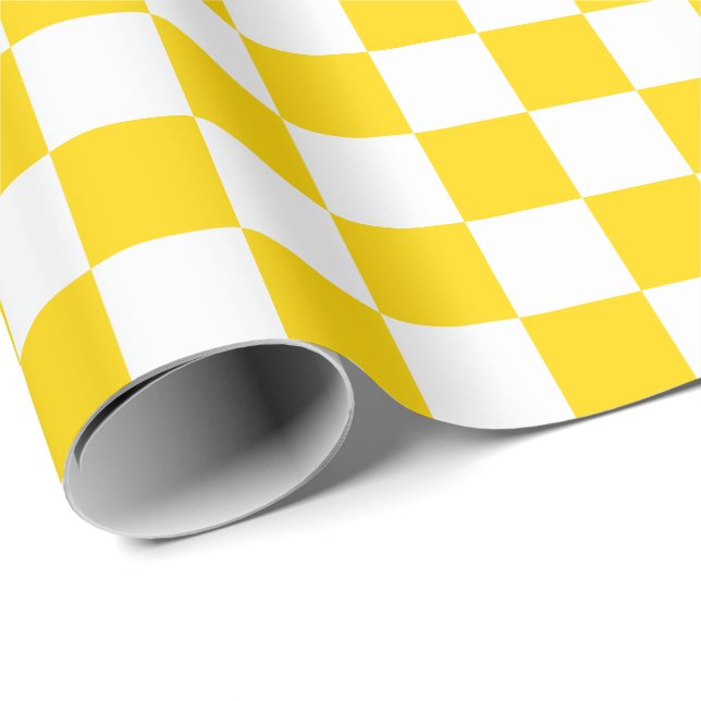 Stora guld- gult- och vitkontroller presentpapper (Rullad Hörn)