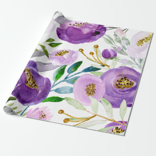 Stora Guld och Ultraviolet Blommönster Presentpapper