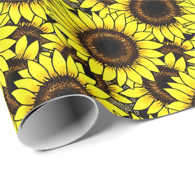 Stora gyllene Gult-solblommor Presentpapper (Rullad Hörn)