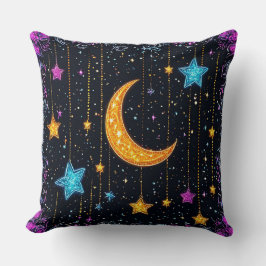 Stora halvmånsstjärnor måne och många stjärnor kudde