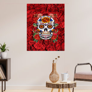 Stora Helgdagar av Rosa Röd ros i sockerskull Poster