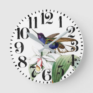Stora Hummingbirdfågelblommor numrerar väggen ta Rund Klocka