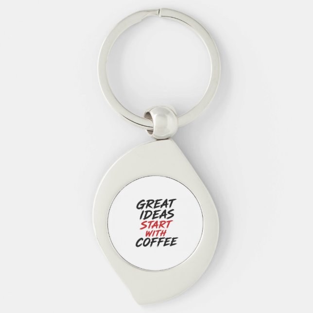 Stora idéer börjar med kaffe swirl silverfärgad nyckelring (Framsidan)