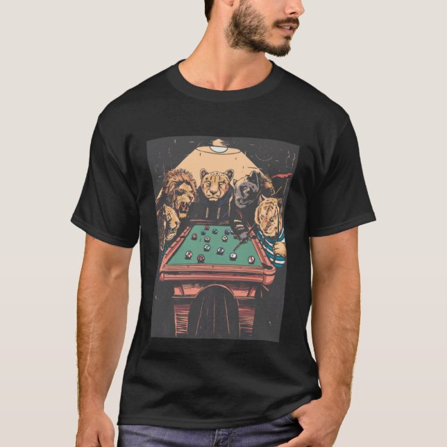Stora katter som spelar Poll-biljard T Shirt (Framsida)