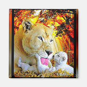 Stora kattmodeller: Lioness och Unge 01 Magnet