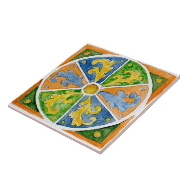 Stora keramiska plattor Sicilian-stil "Erice"-Grön Kakelplatta (Sidan)