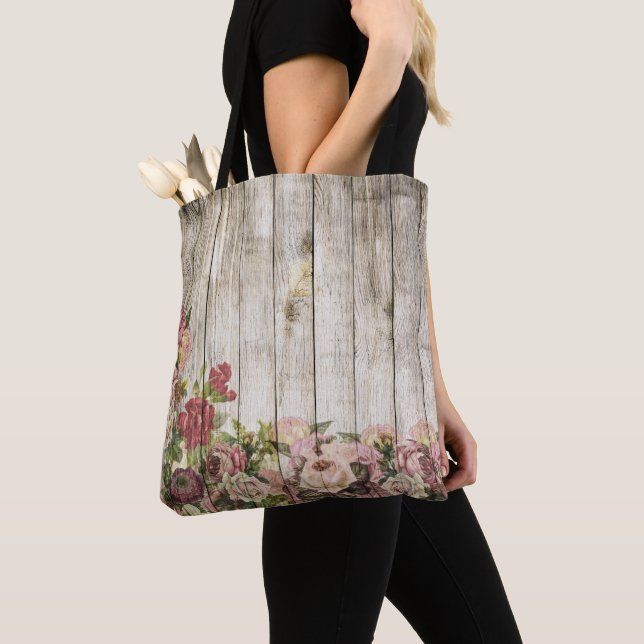 Stora köpare Livsmedel Tote Bag Flowers Rosa ros Tygkasse (Närbild)