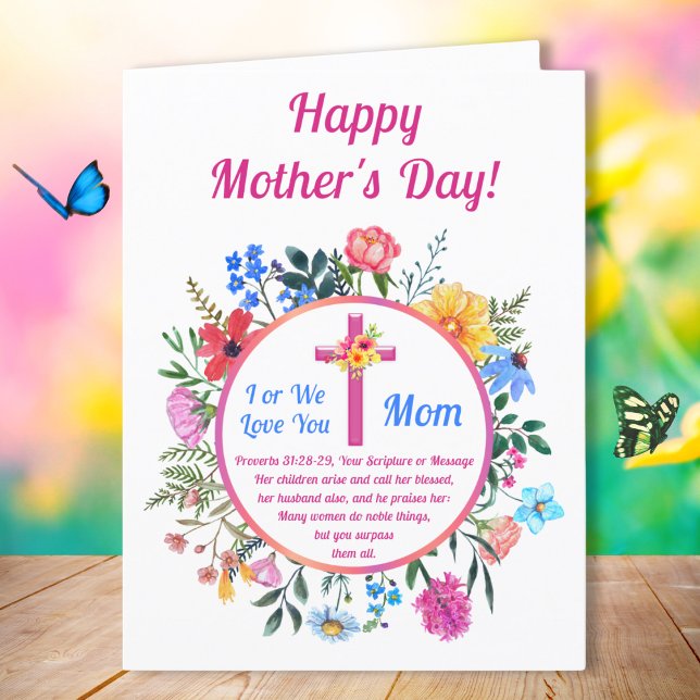 STORA, kristna morsdagskort, Ordspråksboken 31 Kort (Religious Happy Mothers Day Cards. Proverbs 31:28, Mothers Day Blessings. Christian Mother's Day.)