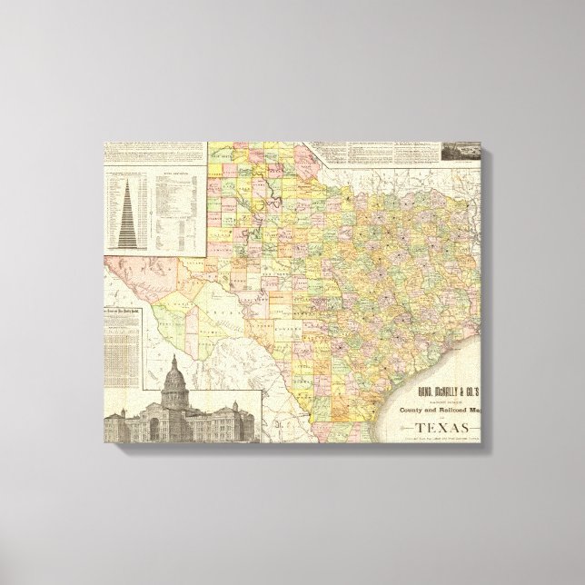 Stora  länet och Järnvägen Karta i Texas Canvastryck (Framsida)