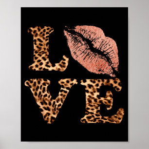 Stora läppar älskar leopardtryck bokstäver rosa lä poster