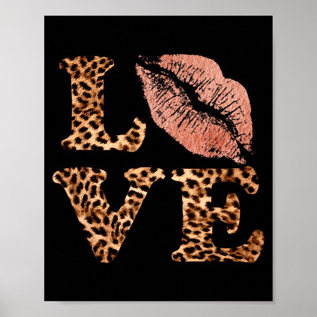 Stora läppar älskar leopardtryck bokstäver rosa lä poster (Framsidan)