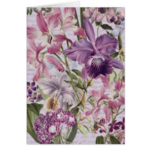Stora lila-orkidéer för blommigtar 5 x 7-anteckni hälsningskort