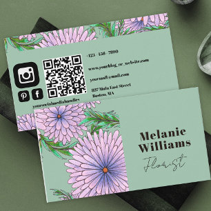 Stora Lila Rosa Flowers på mjuk Grönt Florist Visitkort
