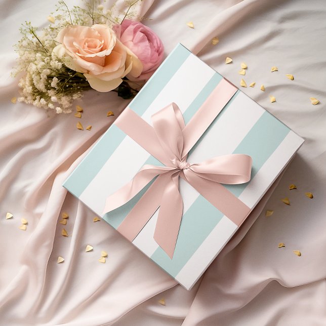 Stora ljusa teal och vita ränder presentpapper (Large Light Teal and White Stripes Wrapping Paper)