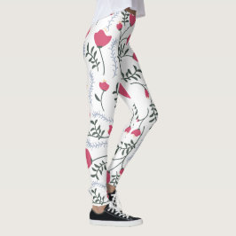 Stora moderna vattenfärgsröda blommor med Lämna Leggings