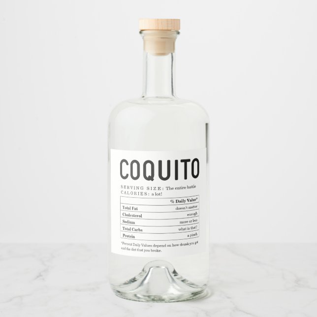 Stora näringsinformationsakter för coquito spritflaskor etikett (Framsida)