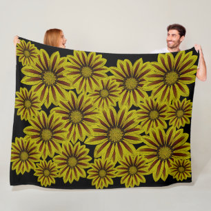 Stora och feta gula blommor med röd rand-daisy fleecefilt