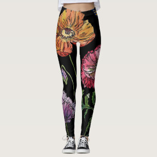 Stora Orangar diskettenhet Blommigt - vattenfärgs Leggings