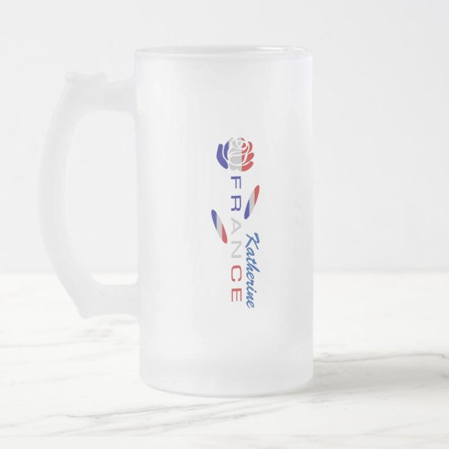 Stora Personliger i fransk Flagga Ro Frostat Ölglas (Vänster)