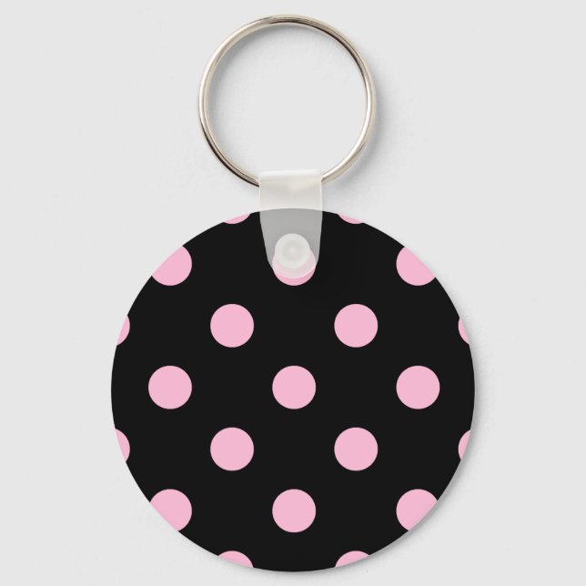 Stora Polka dots - Bomullsgodis i svart Nyckelring (Framsida)