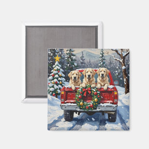 Stora Pyrenéer Jul Röda Lastbil Holiday Magnet