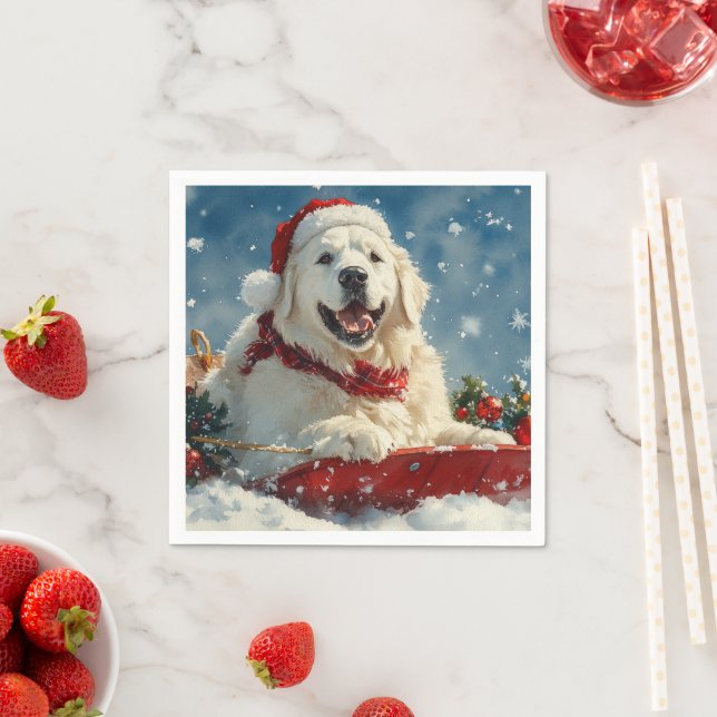 Stora Pyrenéerhund i släde Låt det snöa jul Pappersservett (Insitu)