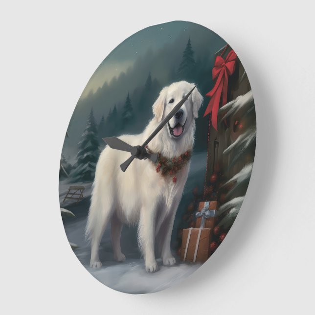 Stora Pyrenéerhund i snö jul Stor Klocka (Vinkel)
