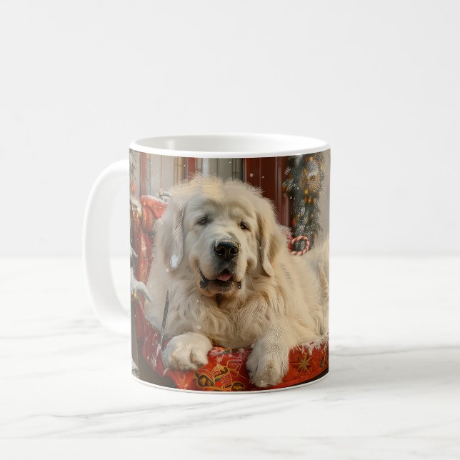 Stora Pyrenéerhund Jul Festlig Kaffemugg (Framsida vänster)