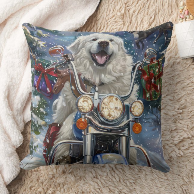 Stora Pyrenéerhund Ridande Motorcykel Jul Kudde (Filt)