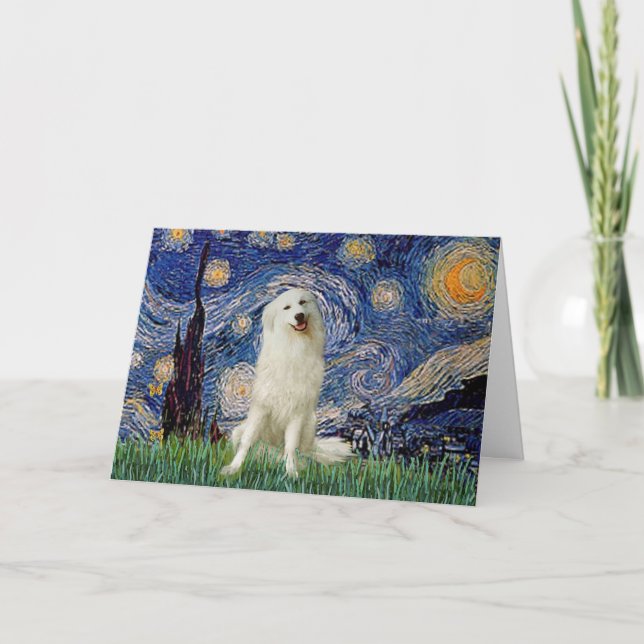 Stora Pyrenéerhundar (3) i Stjärnenatt (Van Gogh) Tack Kort (Framsida)