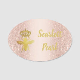 Stora QUEEN BEE Ro Glitter Rosa Badge Magnetic Namnbricka