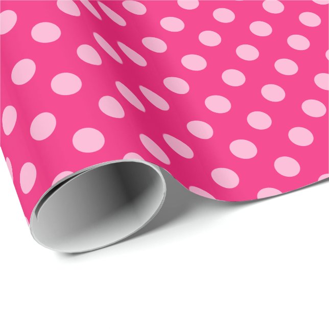 Stora retroprickar - rosa på varmt rosa bakgrund presentpapper (Rullad Hörn)