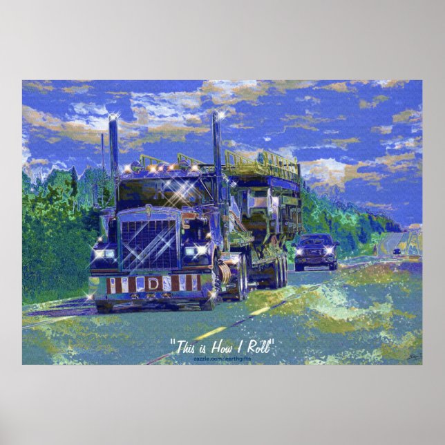 Stora Rig Lastbil Highway Driving Art Poster (Framsidan)